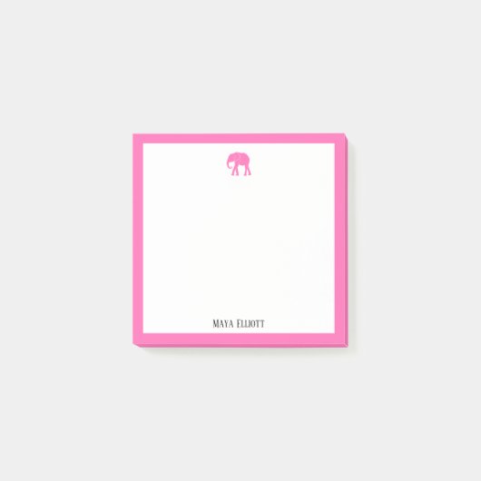 Post-it® Eléphant rose clair et frontière sur blanc avec no (Devant)