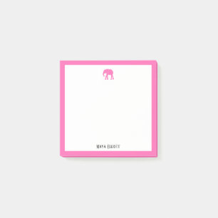 Post-it® Éléphant rose vif et frontière blanche avec nom