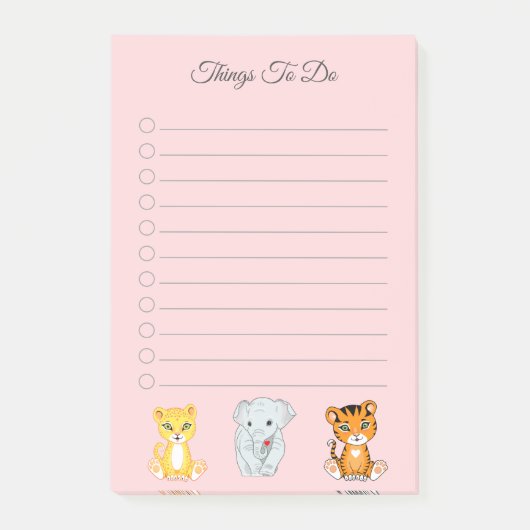 Post-it® Éléphant, Tigre & Léopard sur Choses à Faire Rose (Devant)