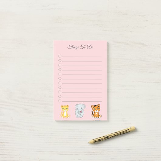 Post-it® Elephant, Tigre & Leopard sur des choses roses à f (Sur un bureau)