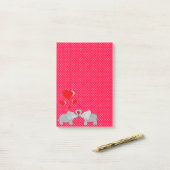 Post-it® Éléphants Romantiques & Cœurs Rouges Sur Points Po (Sur un bureau)