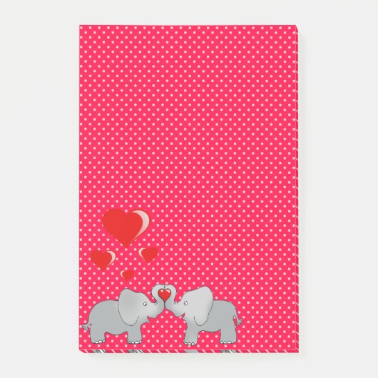 Post-it® Éléphants Romantiques & Cœurs Rouges Sur Points Po (Devant)