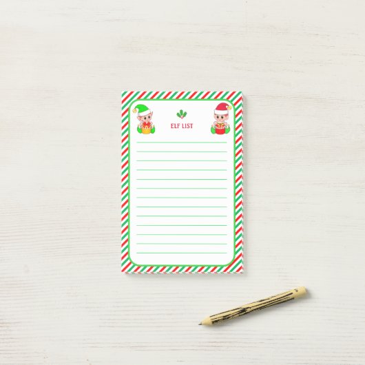 Post-it® Elf List & Green, Red & White Frame (Sur un bureau)