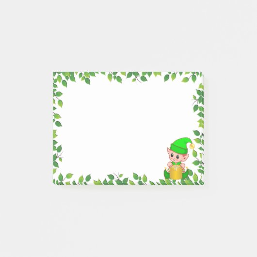 Post-it® Elfe vert mignon et cadre de feuille verte (Devant)