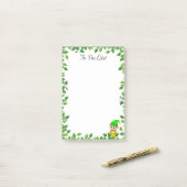 Post-it® Elfe vert mignon et cadre de feuille verte (Sur un bureau)