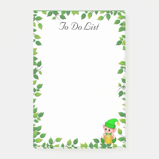 Post-it® Elfe vert mignon et cadre de feuille verte (Devant)