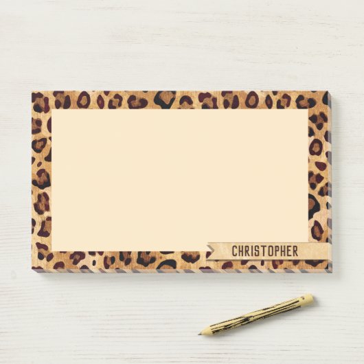 Post-it® Empreinte de léopard Ajouter votre nom (Sur un bureau)