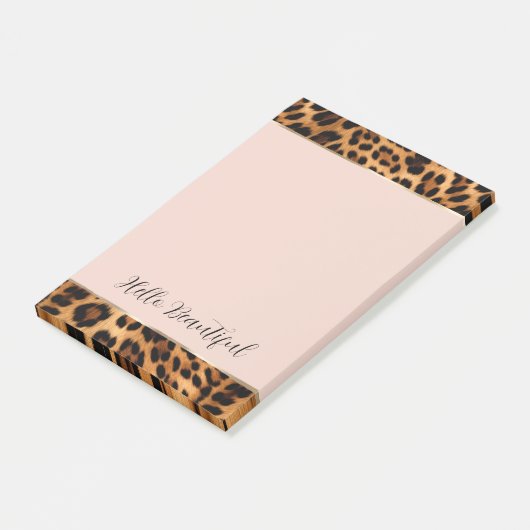 Post-it® Empreinte de léopard Blush Pink Chic Gold Glam (Incliné)