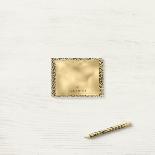 Post-it® Empreinte de léopard Gold Black personnalisé (Sur un bureau)