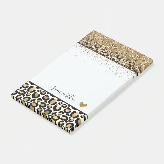 Post-it® Empreinte de léopard noir d'or (Incliné)