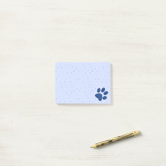 Post-it® empreinte de patte de scintillement de chat - bleu (Sur un bureau)