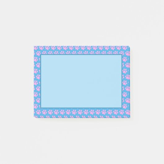 Post-it® Empreintes de pattes roses avec Arrière - plan ble (Devant)