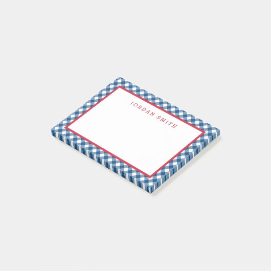 Post-it® En vichy bleu avec bordure rouge (Incliné)