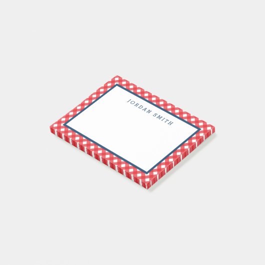 Post-it® En vichy rouge avec bordure bleue (Incliné)
