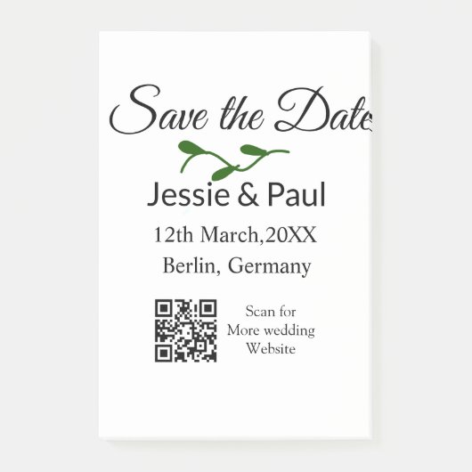 Post-it® Enregistrer la date ajouter nom du couple code q r (Devant)