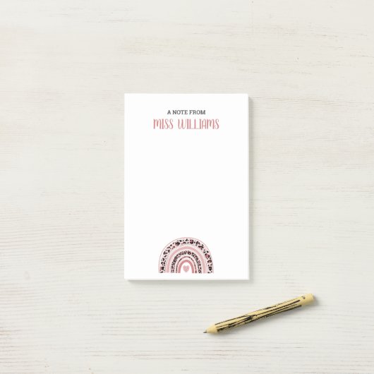 Post-it® Enseignant Boho Empreinte de léopard arc-en-ciel (Sur un bureau)