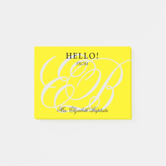 Post-it® Enseignant de l'école Bonjour Monogramme Jaune (Devant)