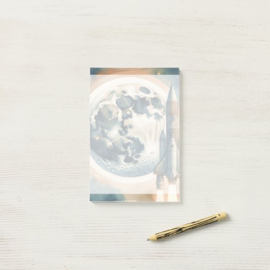 Post-it® Espace de la lune de fusée (Sur un bureau)