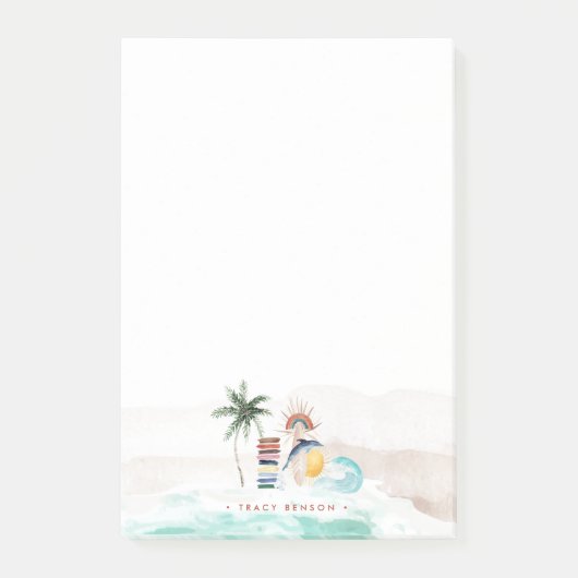 Post-it® Été Rétro Bohème Surf | Personnalisé avec Monogram (Devant)