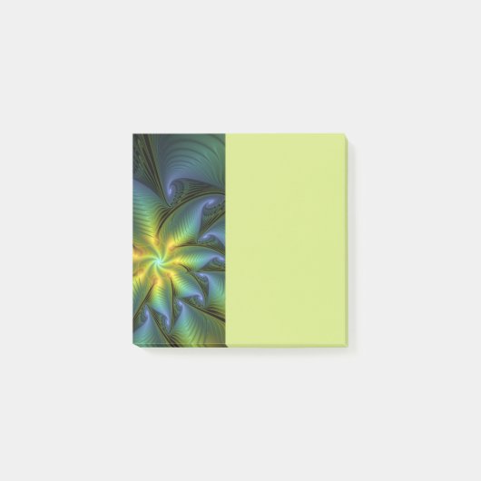 Post-it® Étoile abstraite, art fractal doré bleu vert brill (Devant)