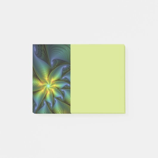Post-it® Étoile abstraite, art fractal doré vert bleu brill (Devant)