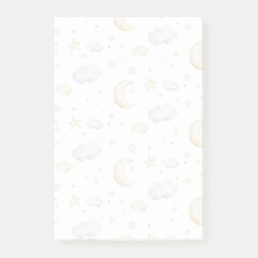 Post-it® Etoiles de lune d'aquarelle et Motif de nuage (Devant)