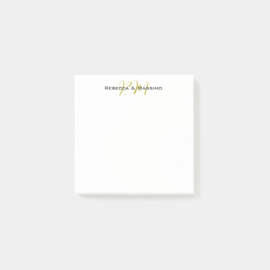 Post-it® Exclusif Monogramme Moderne Nom Couleur Or Unique (Devant)