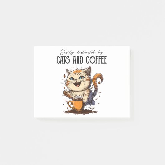Post-it® Facilement Distrait Par Les Chats Et Le Café Amour (Devant)