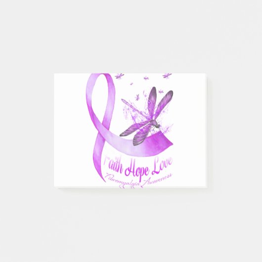 Post-it® Faith Hope Love Dragonfly Purple Ribbon Fibromyalg (Devant)