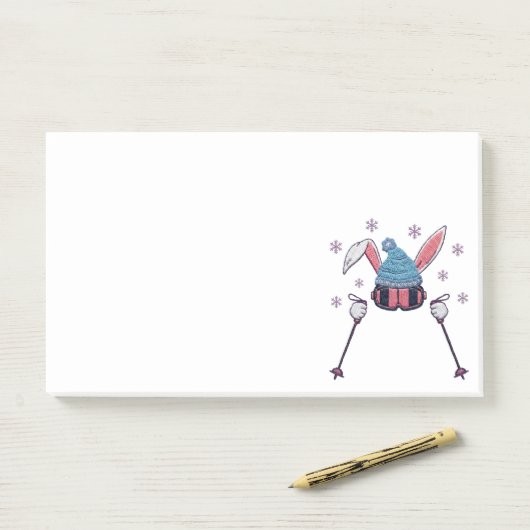 Post-it® Faux yarn skiing rabbit winter humor (Sur un bureau)