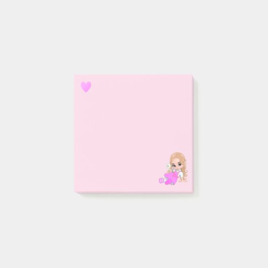 Post-it® Fée de coeur et mignonne avec marguerite sur rose  (Devant)