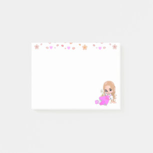 Post-it® Fée mignonne et fleurs sur blanc