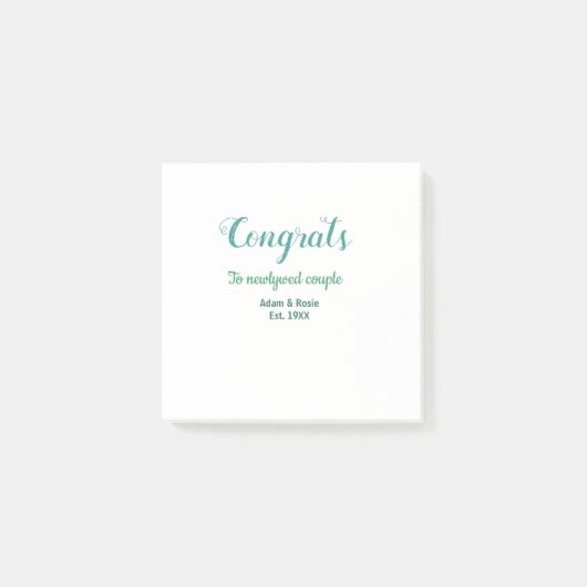 Post-it® Félicitations couple de mariage bleu vert nom anné (Devant)