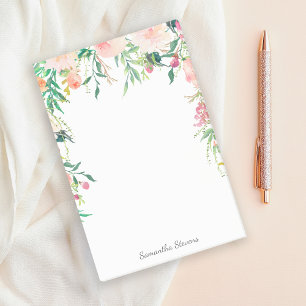 Post-it® Féminin Floral Aquarelle Rose avec Votre Nom