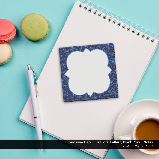 Post-it® Feminine Dark Blue Floral Pattern, Blank