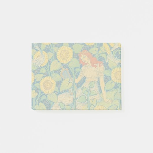 Post-it® Femme-fille de fleurs dans le jardin de tournesol (Devant)