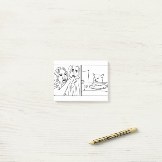 Post-it® Femme hurlant au contour du chat (Sur un bureau)