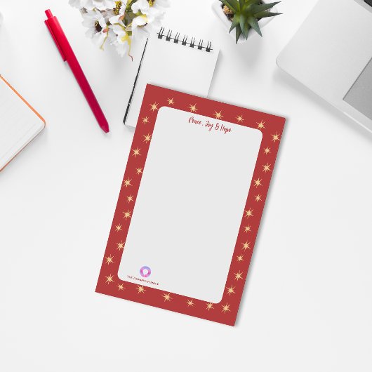 Post-it® Festive Red Corporate Logo Stars Peace, Joy Hope