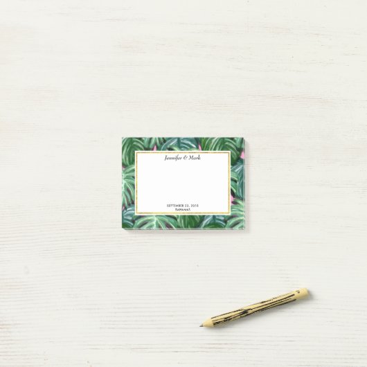 Post-it® Feuillage Feuille tropical vert & vert (Sur un bureau)