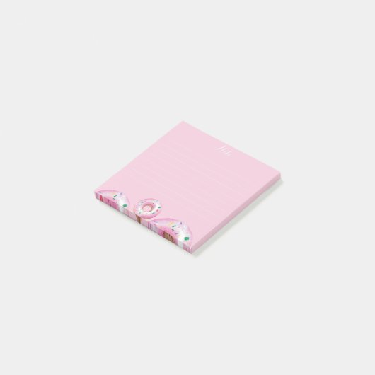 Post-it® feuille de note rose avec beignets aquarelle (Incliné)