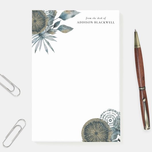 Post-it® Feuilles D'Or Bleu Géométrique Turquoise Du Bureau