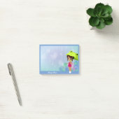 Post-it® Fille Avec Grenouille Parapluie & Fleurs Hydrangée (Bureau)