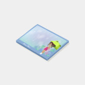 Post-it® Fille Avec Grenouille Parapluie & Fleurs Hydrangée (Incliné)