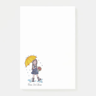 Post-it® Fille Avec Parapluie Jaune En Aquarelle
