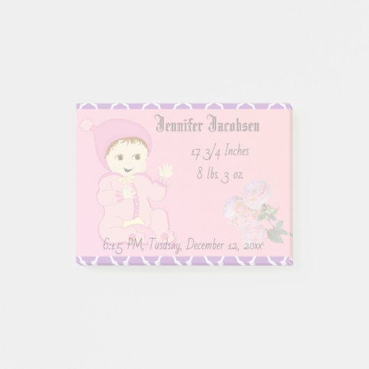 Post-it® Fille bébé en rose avec fleurs (Devant)