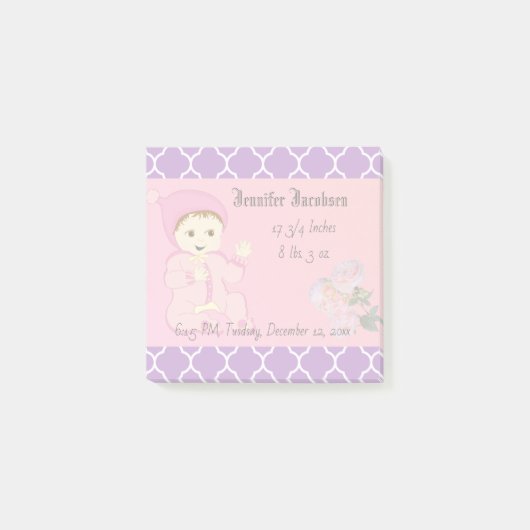 Post-it® Fille bébé en rose avec fleurs (Devant)