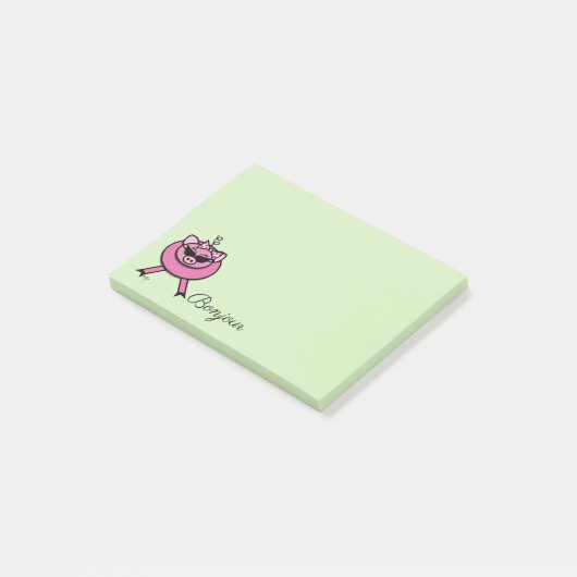 Post-it® Fille Cochon Rose Bonjour (Incliné)