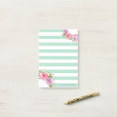 Post-it® Fille mignonne florale, Mint vert rayé, Personnali (Sur un bureau)