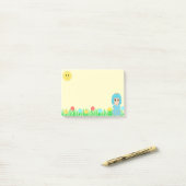 Post-it® Fille mignonne, soleil, fleurs et herbe (Sur un bureau)
