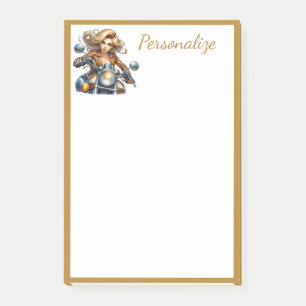 Post-it® Fille rétro glamour moto personnaliser bordure or